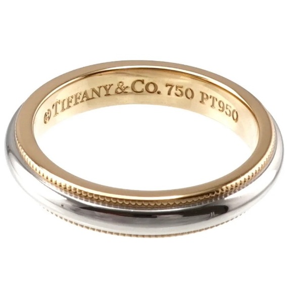 Authentic Tiffany & Co. Together Milgrain Men’s Wedding Ring Platinum/18k Gold - Picture 7 of 9